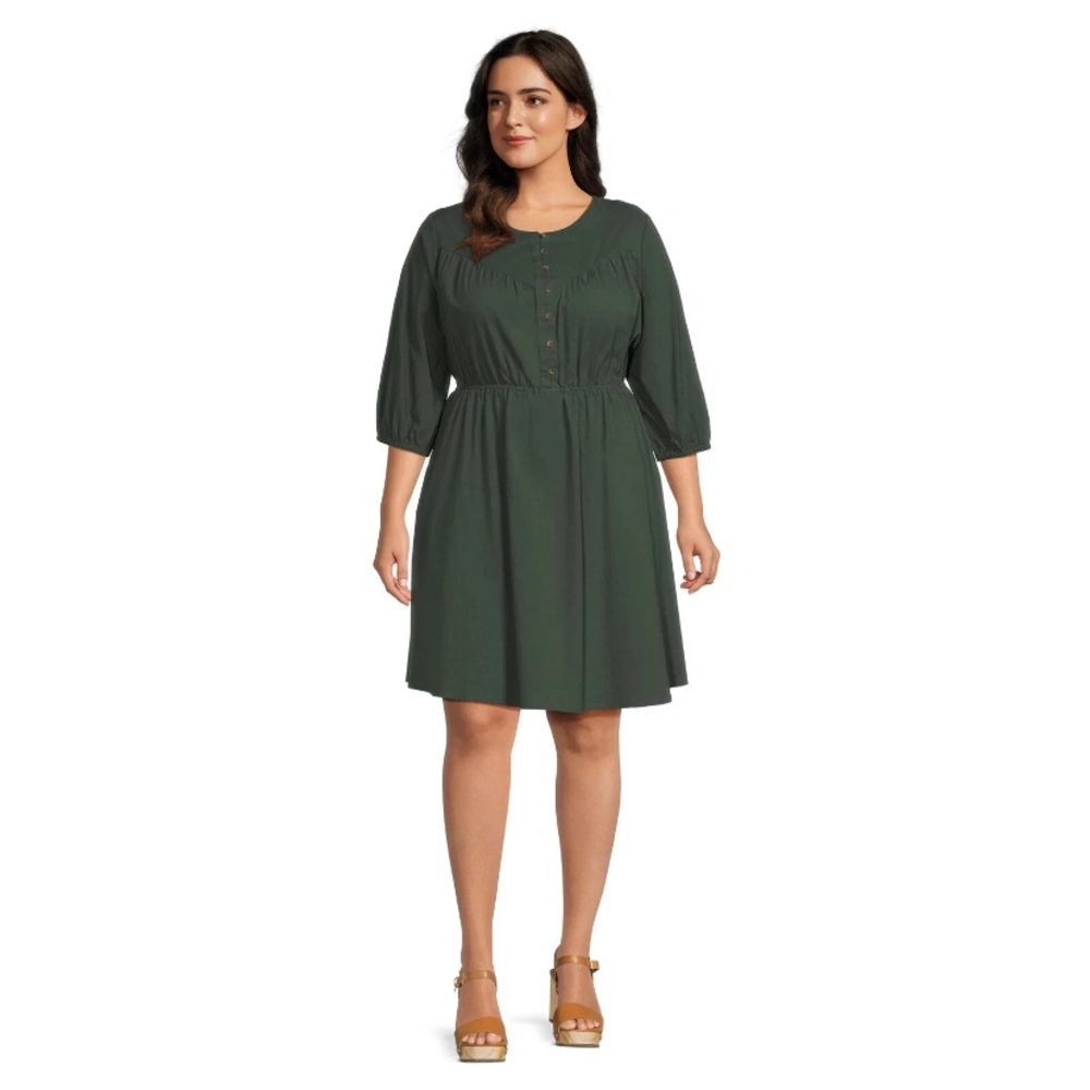 SIZE 2X NWOT Terra & Sky Women's Plus Size Button Front Dress in Dark Aloe